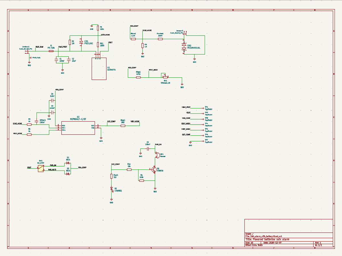 Schema electrică a alarmei de ploaie pe baterii